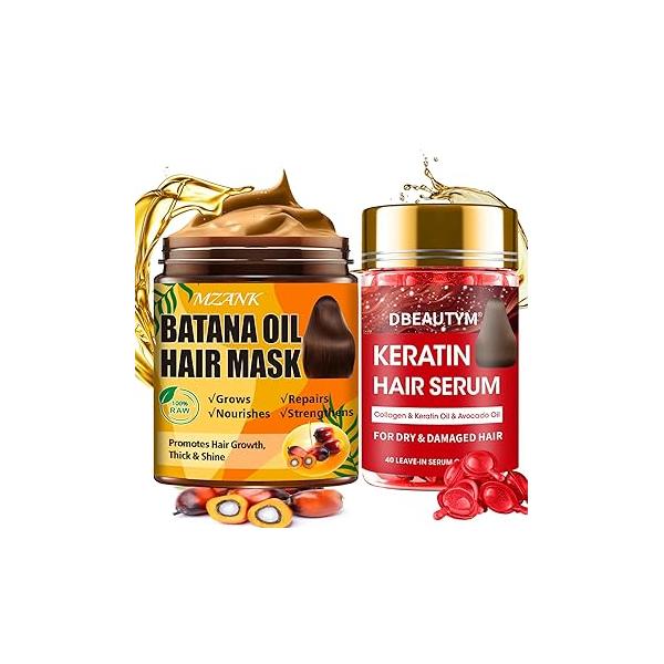 Batana Oil for Hair Growth & Keratin Treatment Serum,Batana Mask Damaged and Growth,40 Capsules Leave-in Anti Frizz Conditioner Serum