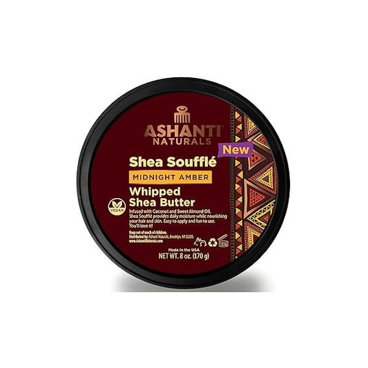 Scented Whipped Shea Butter | Unrefined from Ghana, Coconut and Almond Oil Creamy, Moisturizing, Soothing (Midnight Amber Souffle, 8 oz)