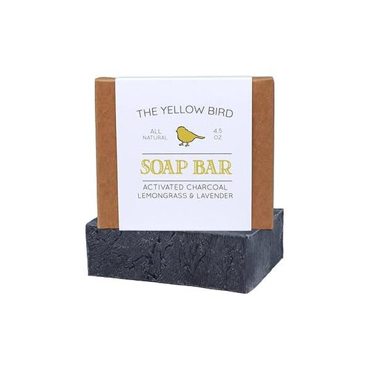 The Yellow Bird Natural Charcoal Soap Bar for Face, Body, Acne, and Sensitive Skin. Handmade with Organic Ingredients & Essential Oils