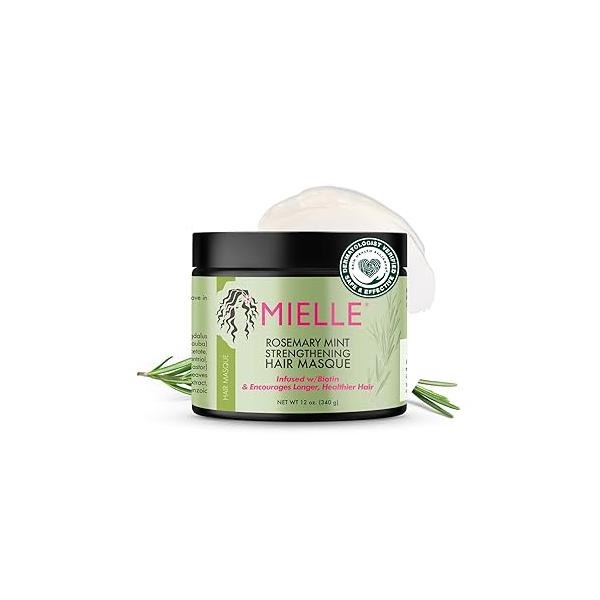 Mielle Organics Rosemary Mint Strengthening Hair Mask for Damaged - Deep Conditioning Treatment Enriched with Biotin, Honey & Coconut Oil Helps Encourage Longer, Healthier Strands (12 Oz)