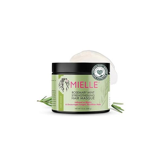 Mielle Organics Rosemary Mint Strengthening Hair Mask for Damaged - Deep Conditioning Treatment Enriched with Biotin, Honey & Coconut Oil Helps Encourage Longer, Healthier Strands (12 Oz)