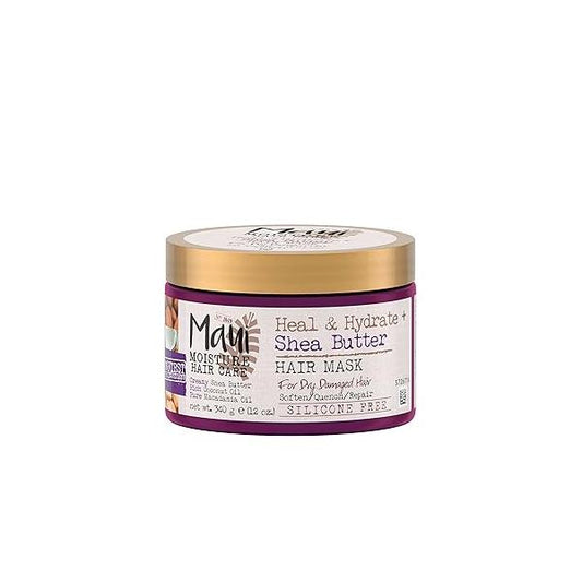 Maui Moisture Heal & Hydrate + Shea Butter Hair Mask Leave-In Conditioner Treatment to Deeply Nourish Curls Help Repair Split Ends, Vegan, Silicone, Paraben Sulfate-Free, 12 Ounce