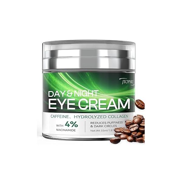 Eye Cream for Dark Circles: Caffeine with Hyaluronic Acid Vitamin E collagen For anti-aging dark circles eye bags puffiness Lift Treatment Men Women Day and Night 1.87oz