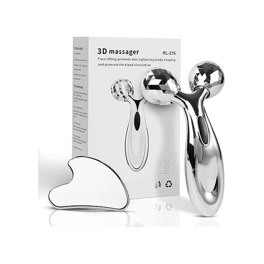 Stainless Steel Gua Sha and Face Roller Set, Facial Tool for Sculpting, Metal Skin Care, Massager Women