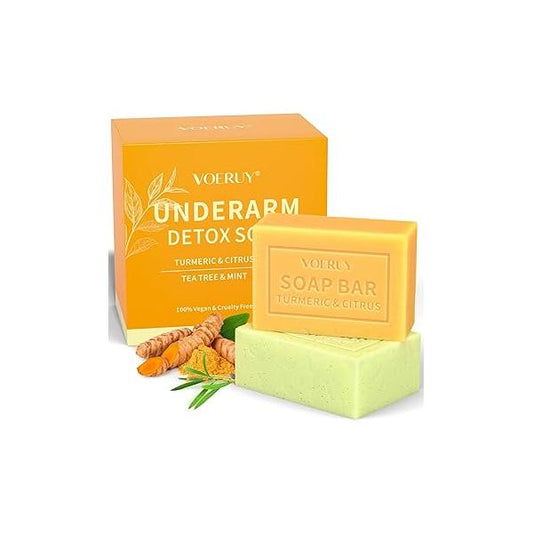 Underarm Detox Soap - 2 Pcs with Turmeric & Citrus, Tea Tree Mint, Dark Spot Armpit Remover for Women and Men, Eliminating Odor, Natural Exfoliating Bar Whole Body 10 oz (280g)