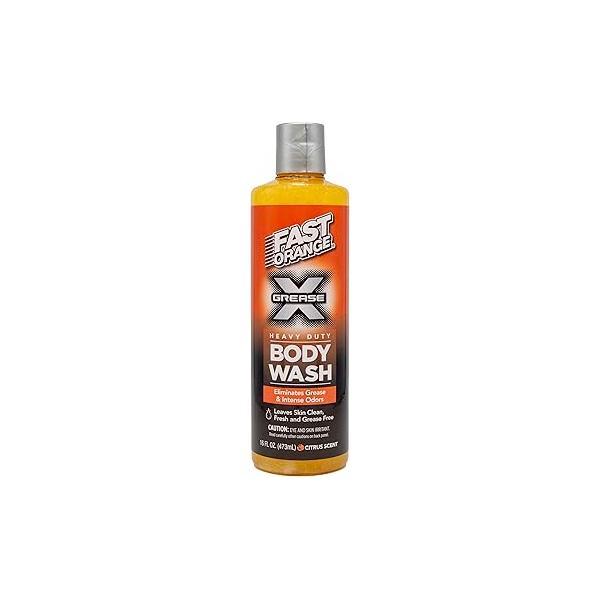 Fast Orange 25716 Grease X Body Wash, Exfoliating & Hydrating Heavy Duty Shower Gel for Men and Women, Mechanic Industrial Soap Removes Grime, Oil, Automotive Odors More, Citrus Scent 16 Oz.