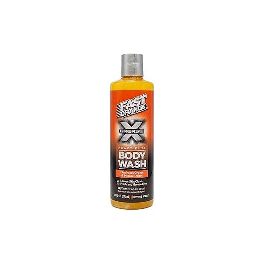 Fast Orange 25716 Grease X Body Wash, Exfoliating & Hydrating Heavy Duty Shower Gel for Men and Women, Mechanic Industrial Soap Removes Grime, Oil, Automotive Odors More, Citrus Scent 16 Oz.