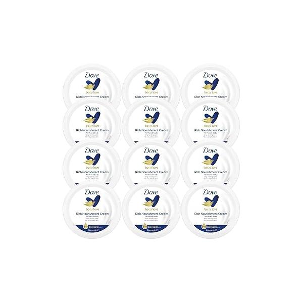Dove Body Love Rich Nourishment Cream, Face, Hand & Lotion for Extremely Dry Skin, Fast-Absorbing 72-Hour Moisturizing Cream with Ceramide Serum, Travel Size, 2.53 Oz (Pack of 12)