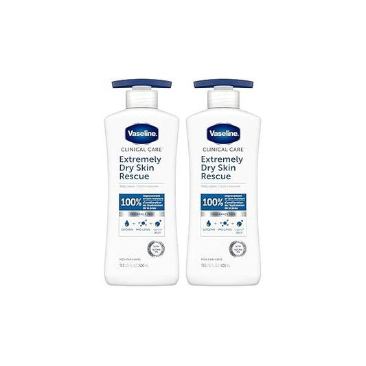 Vaseline Lotion for Dry Skin - Clinical Care, Extremely Rescue, Body Moisturizer, Fast-Absorbing Women and Men with Glycerin, Hydrating Lipids, 13.5 Oz Ea (Pack of 2)