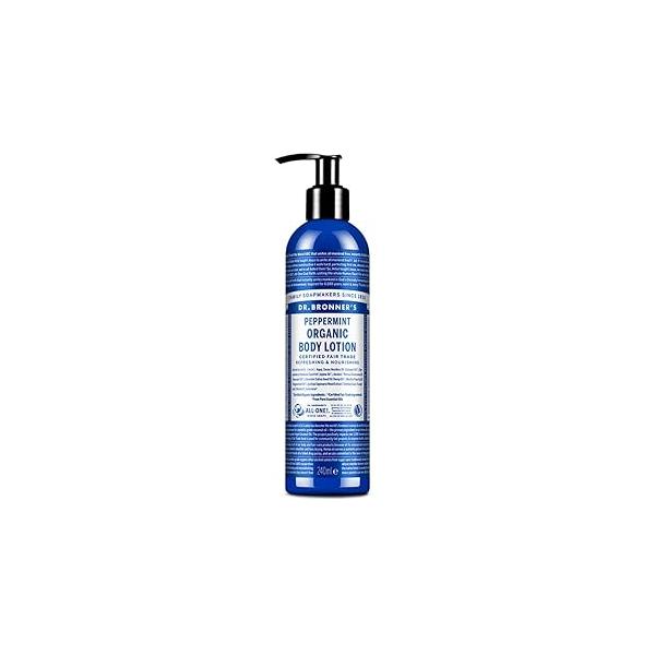 Dr. Bronner's Organic Peppermint Hand and Body Lotion, Made with Oils, Used for Face Body, Certified Fair Trade & Vegan Friendly, 236ml Recycled Bottle