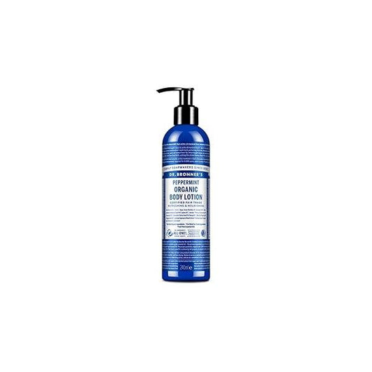 Dr. Bronner's Organic Peppermint Hand and Body Lotion, Made with Oils, Used for Face Body, Certified Fair Trade & Vegan Friendly, 236ml Recycled Bottle