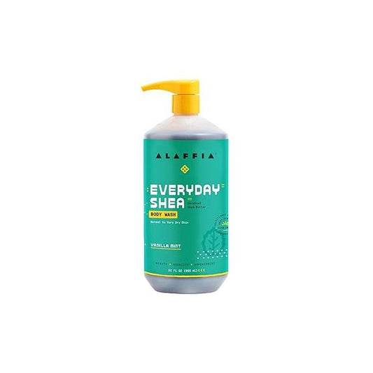 Alaffia EveryDay Shea Body Wash - Naturally Helps Moisturize and Cleanse without Stripping Natural Oils with Butter, Neem, Coconut Oil, Fair Trade Vanilla Mint, 32 Fl Oz