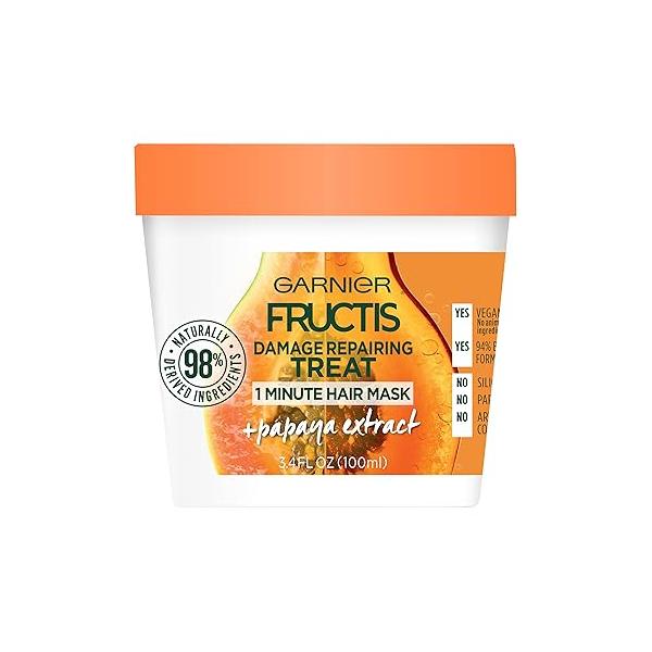 Garnier Fructis Damage Repairing Treat 1 Minute Hair Mask with Papaya Extract for Shine and Scalp Health, 3.4 Fl Oz (Pack of 1)