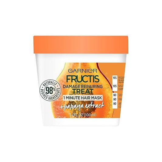 Garnier Fructis Damage Repairing Treat 1 Minute Hair Mask with Papaya Extract for Shine and Scalp Health, 3.4 Fl Oz (Pack of 1)