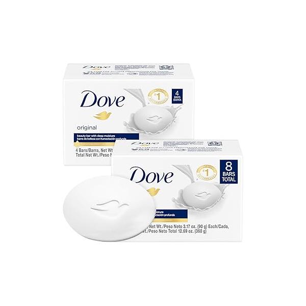 Dove Soap, Original Beauty Bar 2-Pack (8 Soap Bars) - 3-in-1 Moisturizing Face, Body & Hand 3.17 Oz Ea