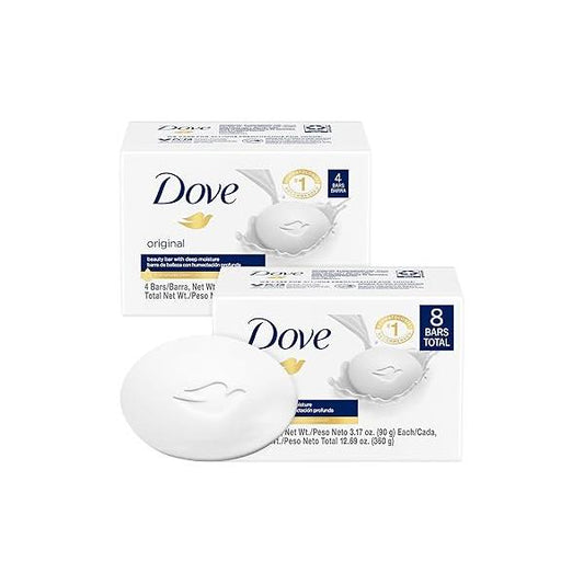 Dove Soap, Original Beauty Bar 2-Pack (8 Soap Bars) - 3-in-1 Moisturizing Face, Body & Hand 3.17 Oz Ea