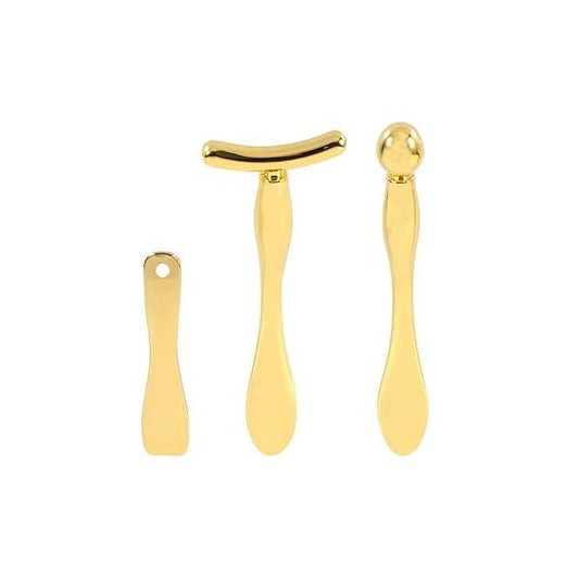 Metal Eye Face Cream Applicator Stick and Mini Cosmetics Spoon Spatula, Zinc Alloy Makeup Facial Massager for Cosmetic (Gold)