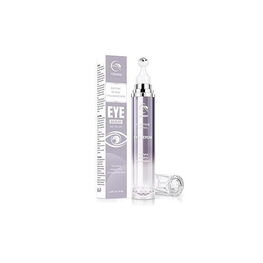 5% Caffeine Eye Cream for Dark Circles Under Treatment Serum Wrinkles Fine Lines, Retinol Care Puffiness and Bags with 360° Massage Roller-Ball (Light Purple)