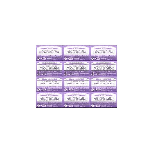 Dr. Bronner's - Pure-Castile Bar Soap (Lavender, 5 Ounce, 12-Pack) Made with Organic Oils, For Face, Body & Hair, Gentle Moisturizing, Biodegradable, Vegan, Cruelty-free, Non-GMO