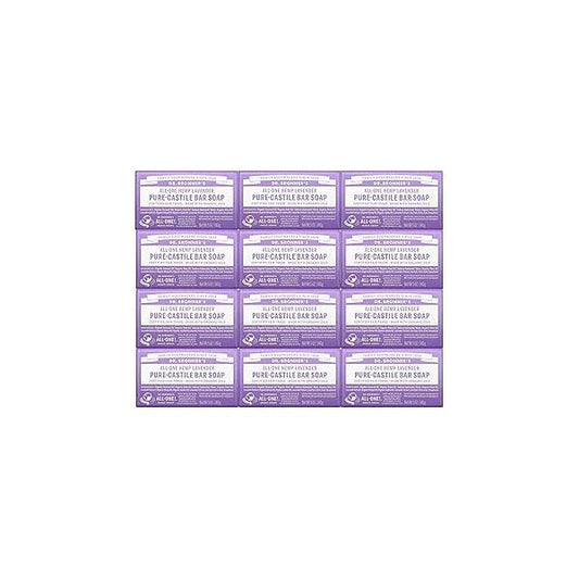 Dr. Bronner's - Pure-Castile Bar Soap (Lavender, 5 Ounce, 12-Pack) Made with Organic Oils, For Face, Body & Hair, Gentle Moisturizing, Biodegradable, Vegan, Cruelty-free, Non-GMO