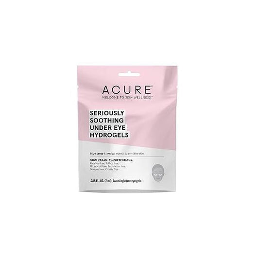 Acure Seriously Soothing Under Eye Hydrogels, 100% Vegan, For Dry to Sensitive Skin, Blue Tansy & Arnica - Soothes Minimizes Dark Circles, Two Single Use, 0.24 Fl Oz