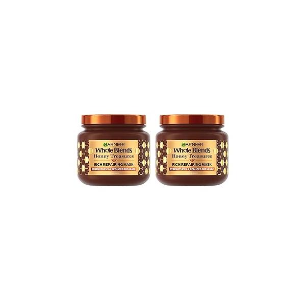 Garnier Whole Blends Honey Treasures Repairing Mask, for Dry, Damaged Hair, 11.5 Fl Oz, 2 Count (Packaging May Vary)