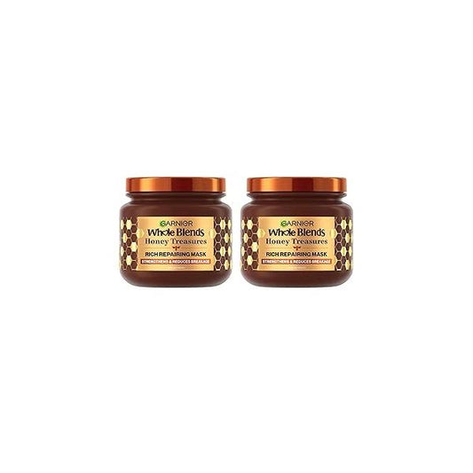 Garnier Whole Blends Honey Treasures Repairing Mask, for Dry, Damaged Hair, 11.5 Fl Oz, 2 Count (Packaging May Vary)