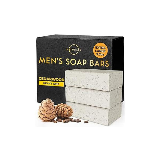 O NATURALS 7.76 oz (3PC) Exfoliating Soap Bar Cedarwood - Heavy Grit Mens All Natural Exfoliation for Men Apricot Kernels Face Moisturizing