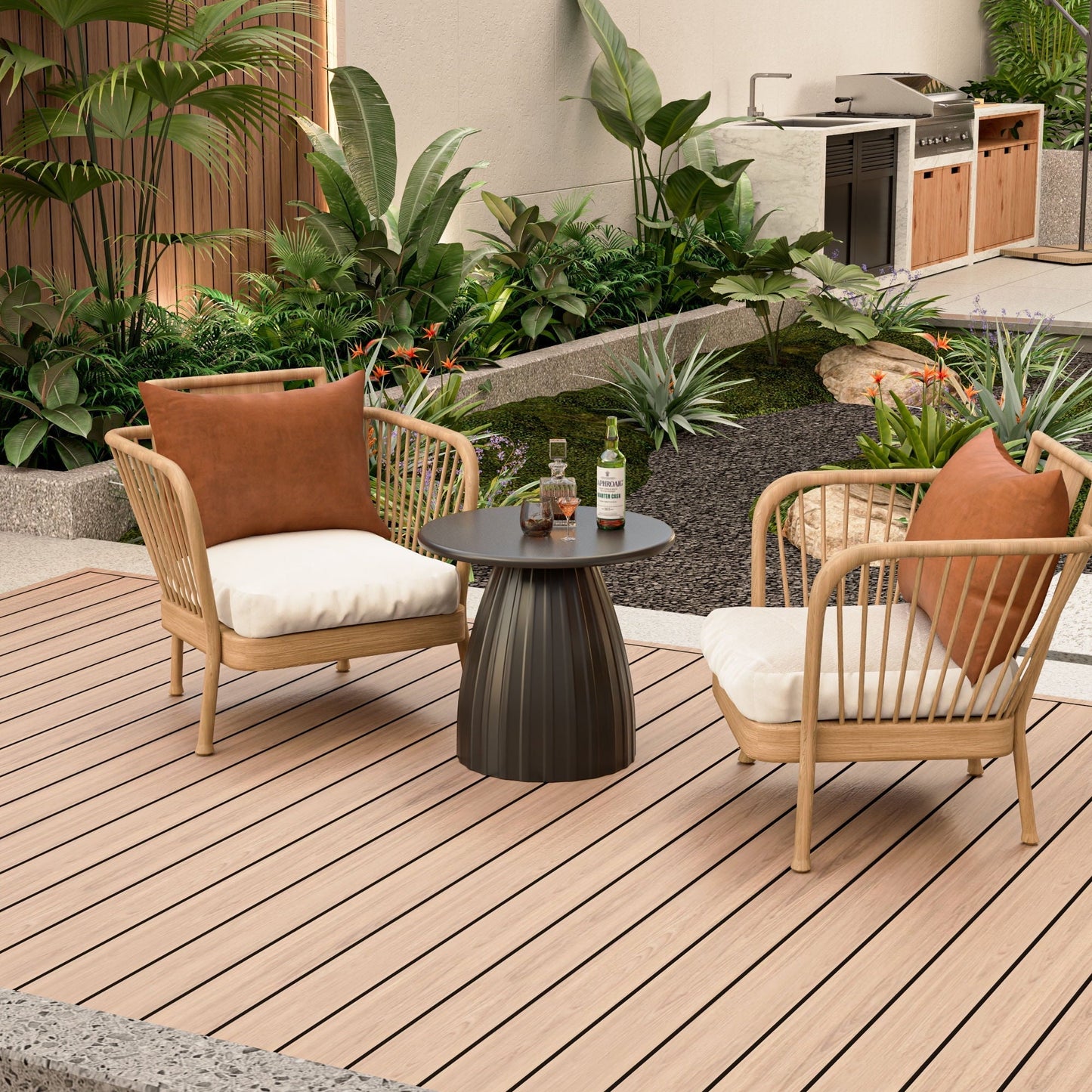 Fsbecl Round Metal Indoor Patio End Table, Black