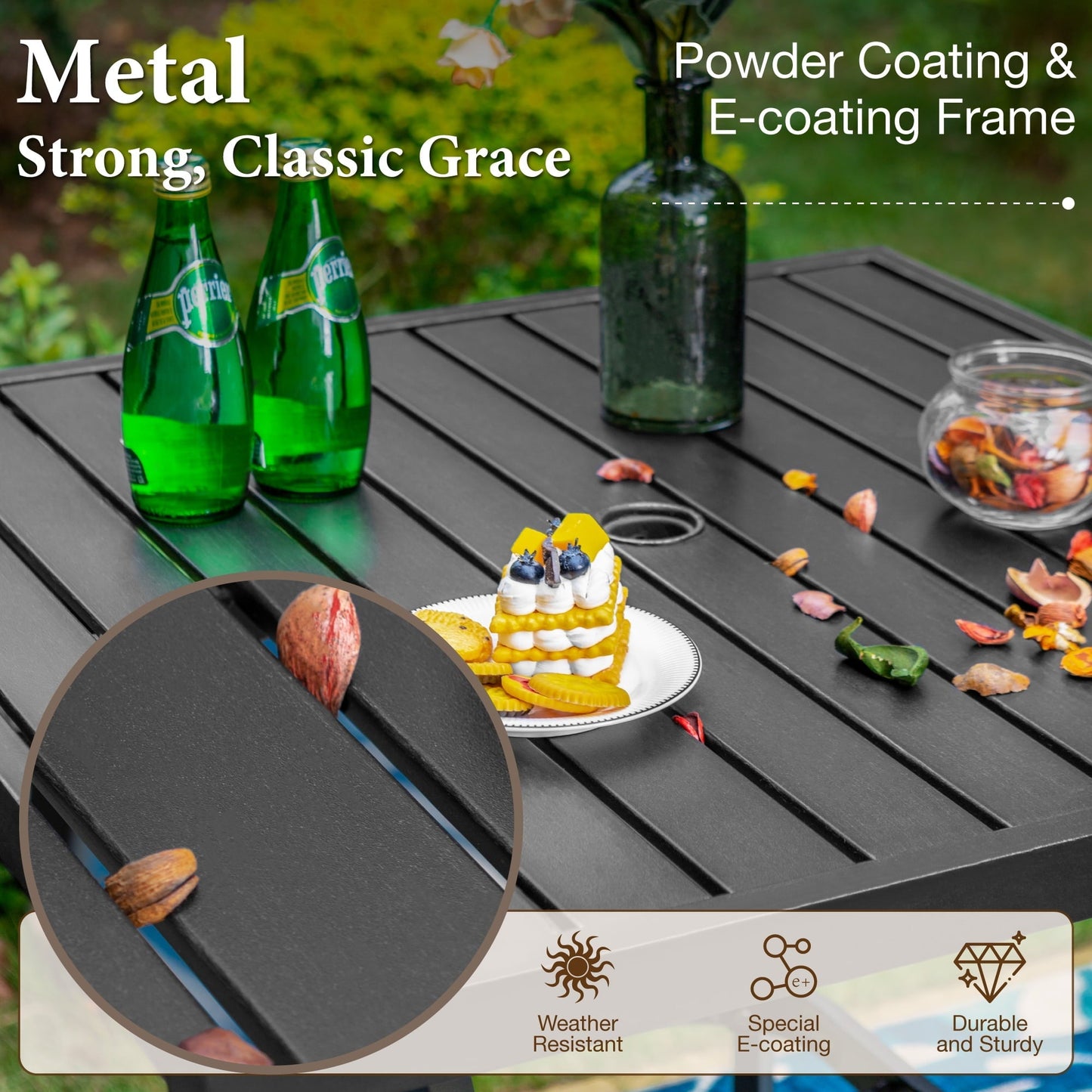 Summit Living 36"H Outdoor Counter Height Pub Table with Umbrella Hole, Patio Metal Bistro Bar Table, Black