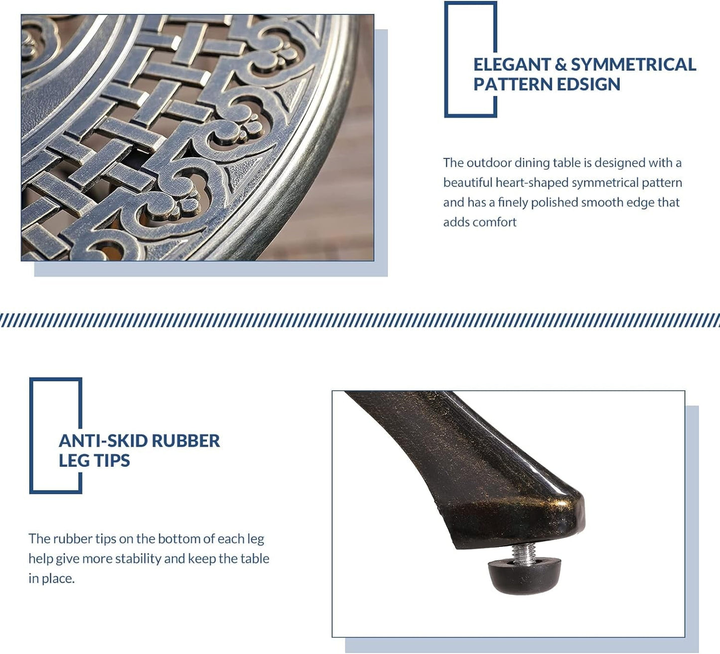 38.5 Inch Outdoor Dining Table Round Patio Table Bronze Cast Aluminum Rustic Large Table with Umbrella Hole