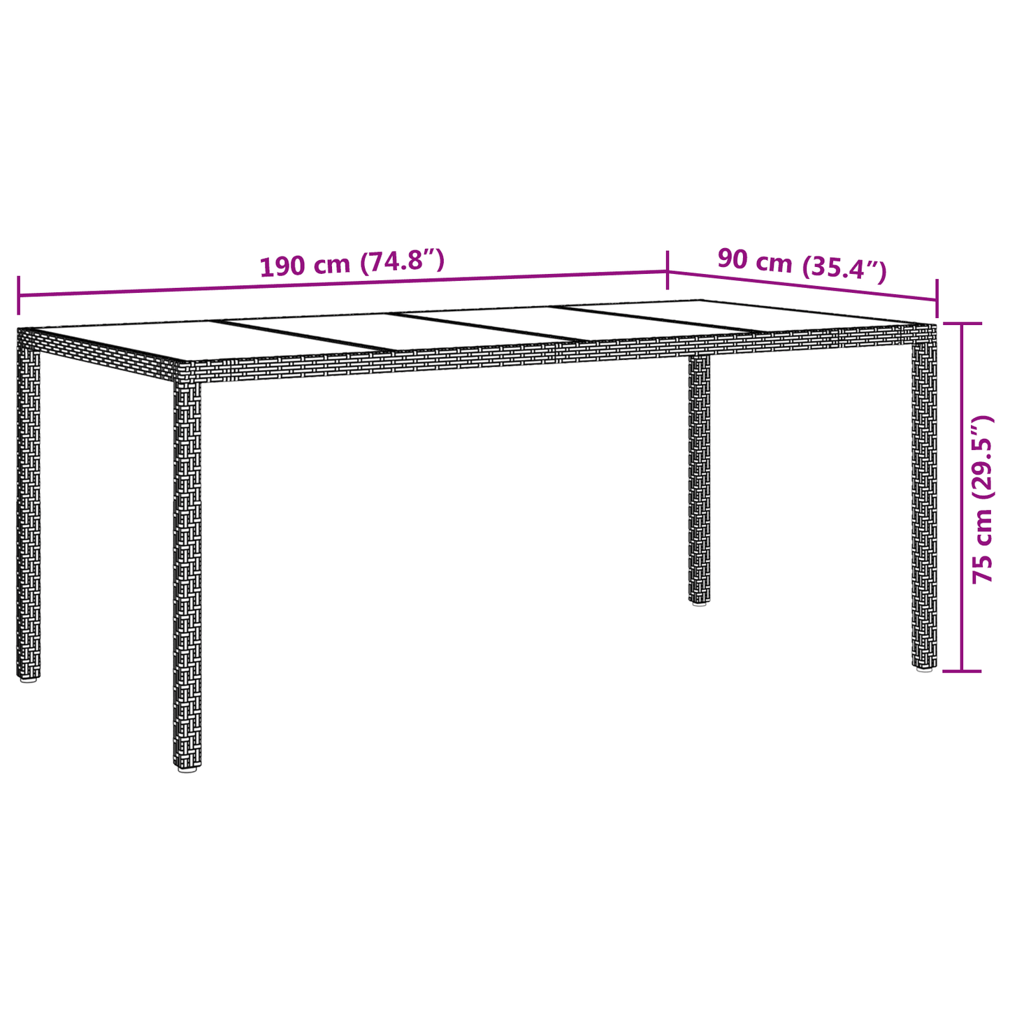 vidaXL Garden Dining Table Black 74.8 x 35.4 x 29.7 in Poly Rattan