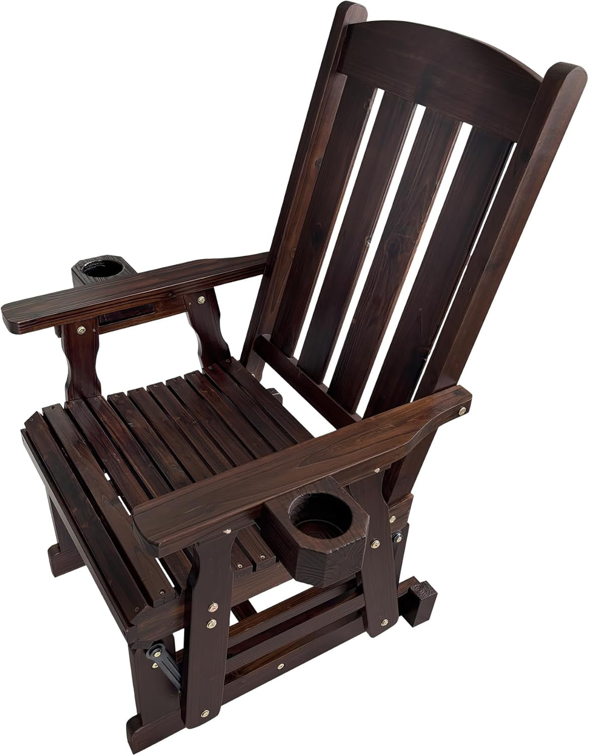 Fortune Candy Wooden Patio Glider with High Back and Deep Contoured Seat for 1 Person, Deep Brown