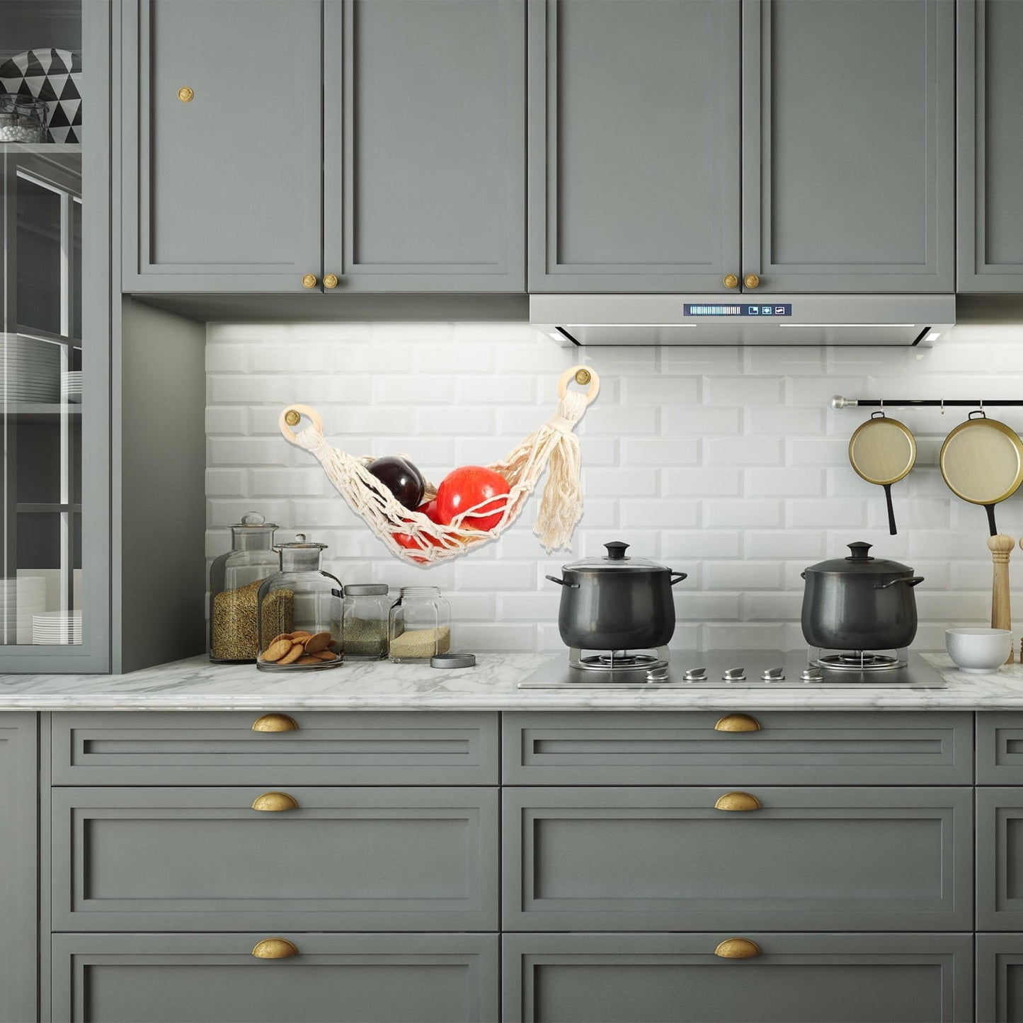 WEAVILUX Hammock Storage Net Bag Fruit Vegetable Net Bag Beige 1 Set 20.5x6.3x6.3in Cotton Rope