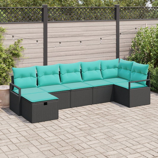 vidaXL 7 Piece Garden Sofa Set with Cushions Black Poly Rattan, vidaXL 2-Seater Garden Sofa with Cushions Black Poly Rattan
