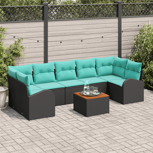 vidaXL 8 Piece Garden Sofa Set with Cushions Black Poly Rattan Acacia
