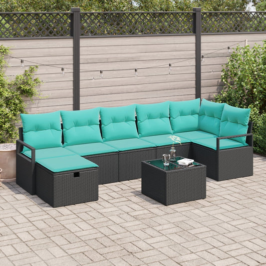 vidaXL 8 Piece Garden Sofa Set with Cushions Black Poly Rattan, vidaXL 2-Seater Garden Sofa with Cushions Black Poly Rattan