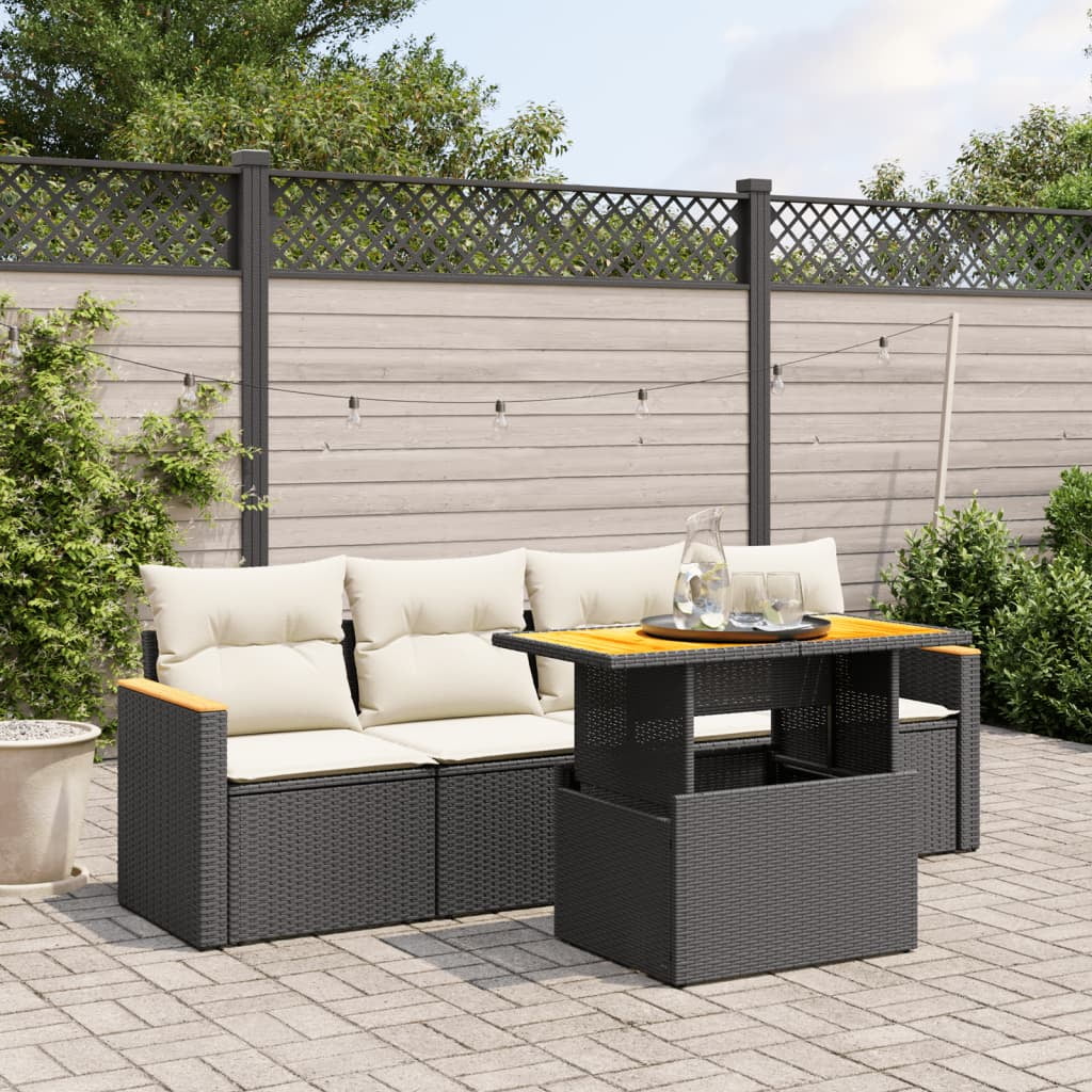 vidaXL Garden Sofa Set Black, Cream White