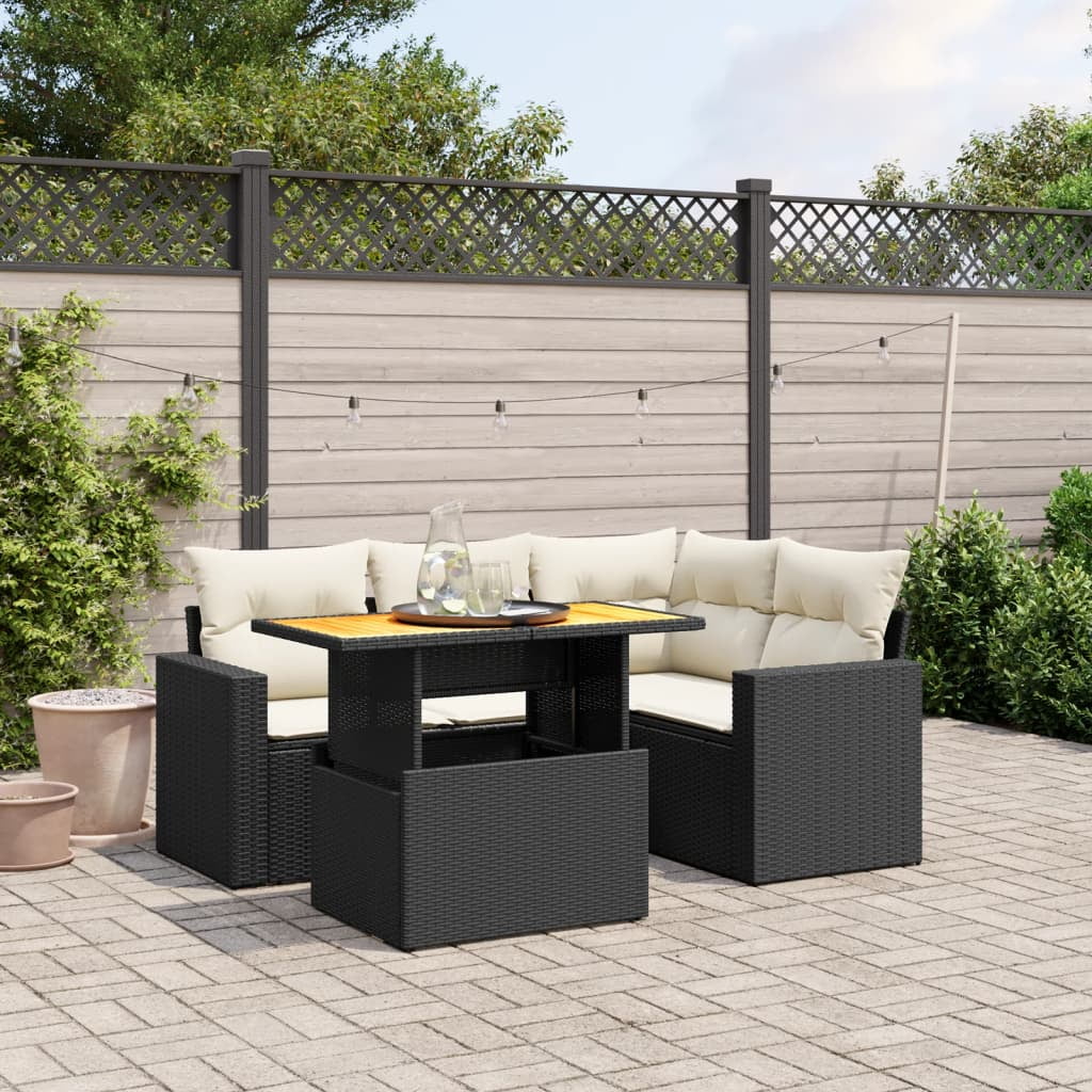 vidaXL Garden Sofa Set Black PE Rattan 5 Piece Set Adjustable Feet