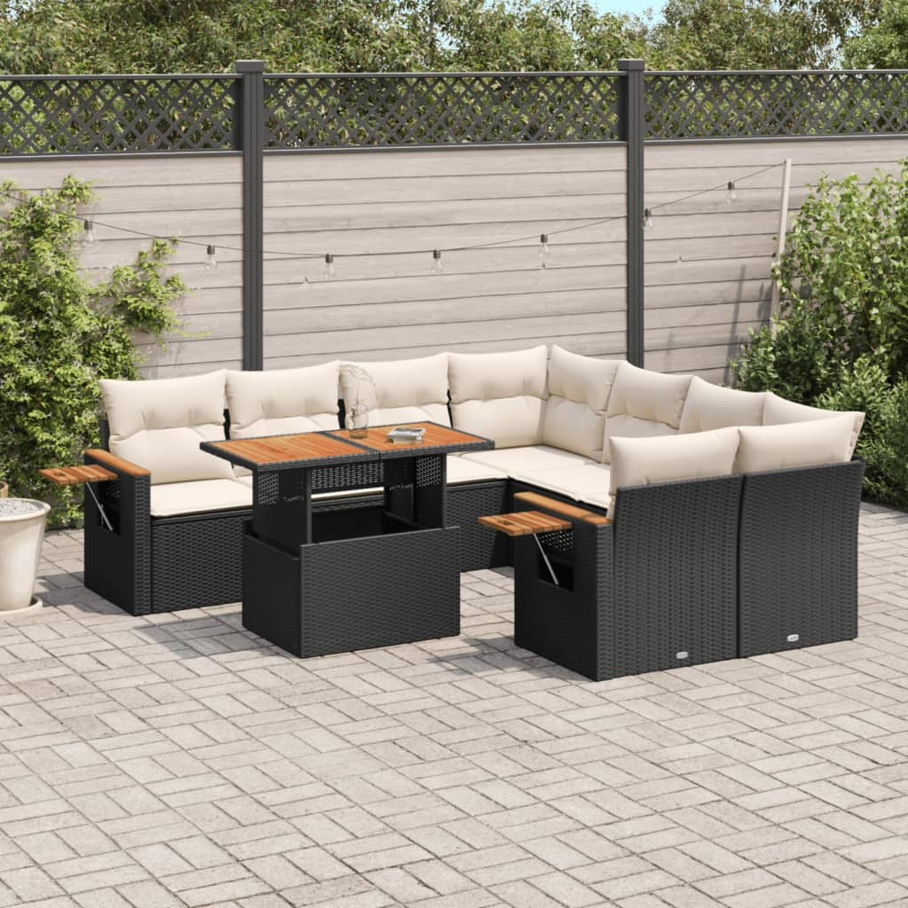 vidaXL Garden Sofa Set Black PE Rattan 9 Piece Set Adjustable Feet