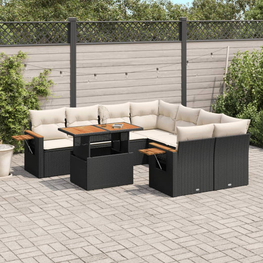 vidaXL Garden Sofa Set Black PE Rattan 9 Piece Set Adjustable Feet