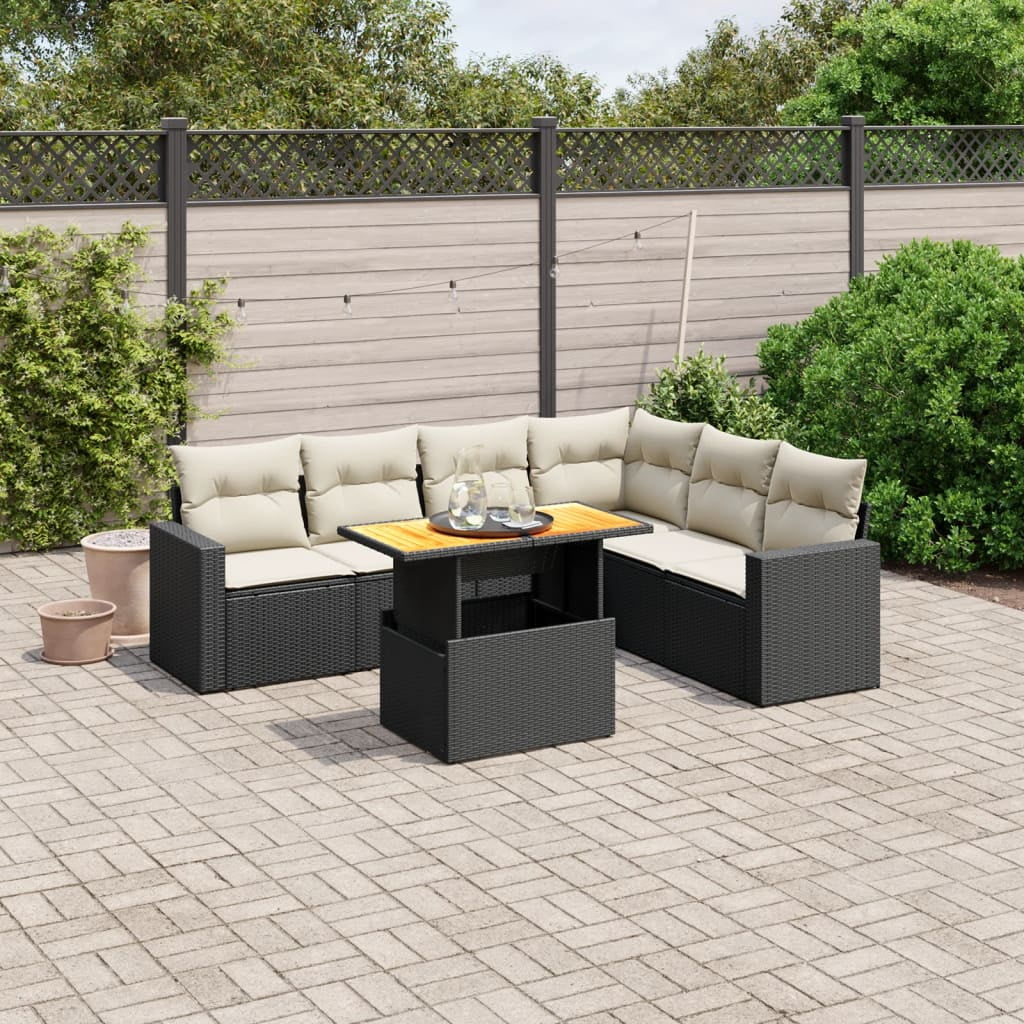 vidaXL Garden Sofa Set Black PE Rattan Standard Adjustable Armrests