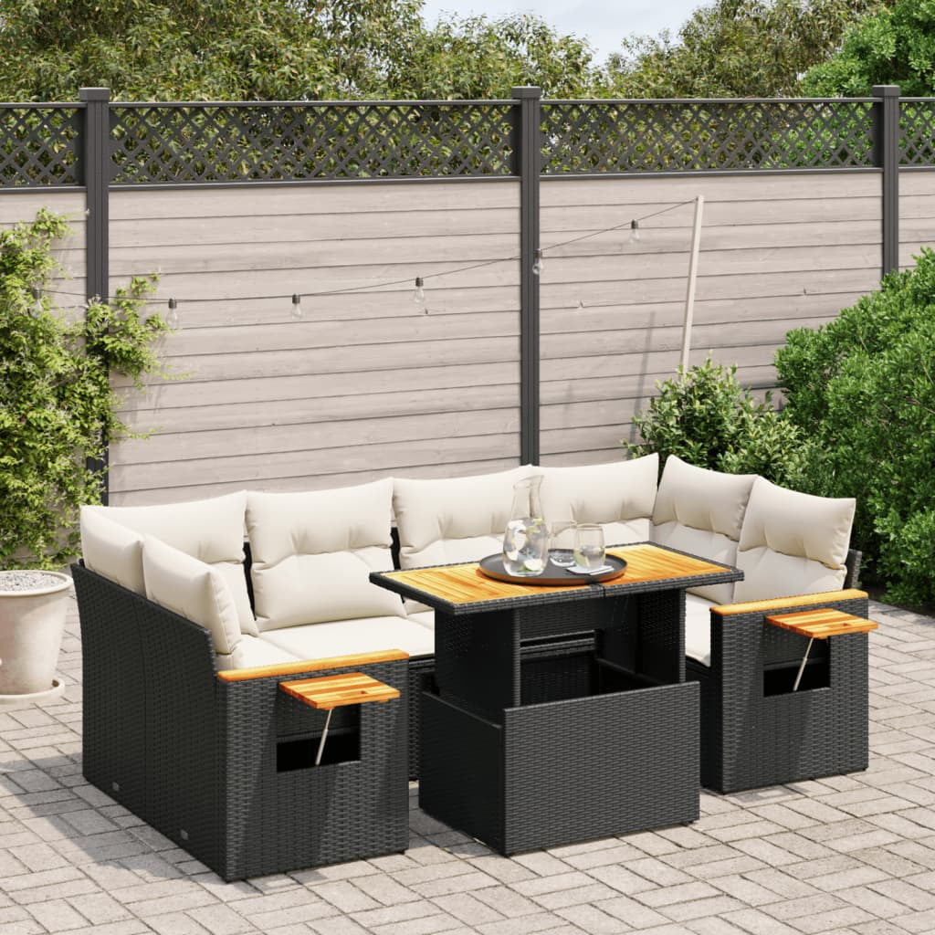 vidaXL Garden Sofa Set Black PE rattan 7-Piece Set Adjustable Armrests