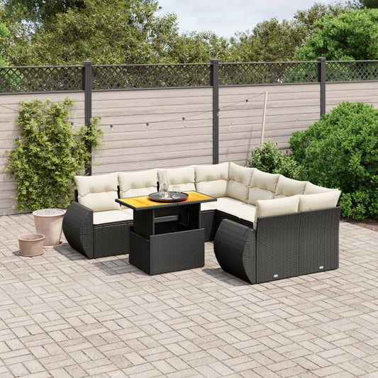 vidaXL Garden Sofa Set Black PE rattan Large Adjustable Armrests