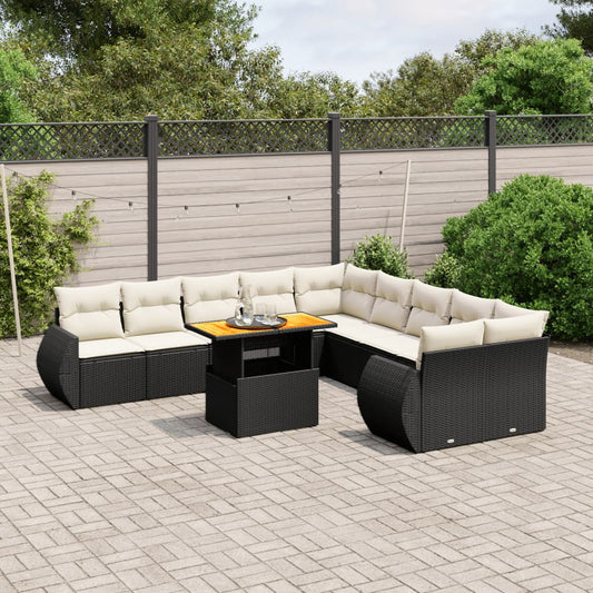 vidaXL Garden Sofa Set Black PE rattan Large Adjustable Armrests