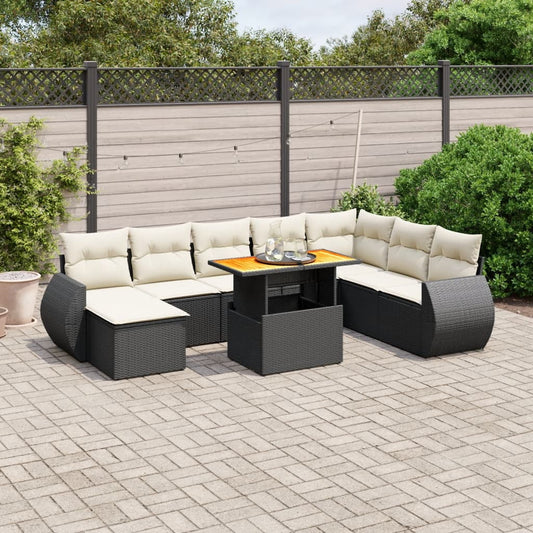 vidaXL Garden Sofa Set Black PE rattan Large Adjustable Feet