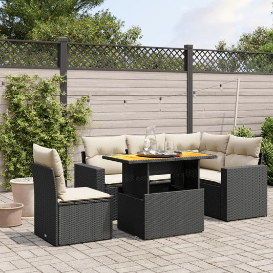 vidaXL Garden Sofa Set Black PE rattan Large Adjustable Feet