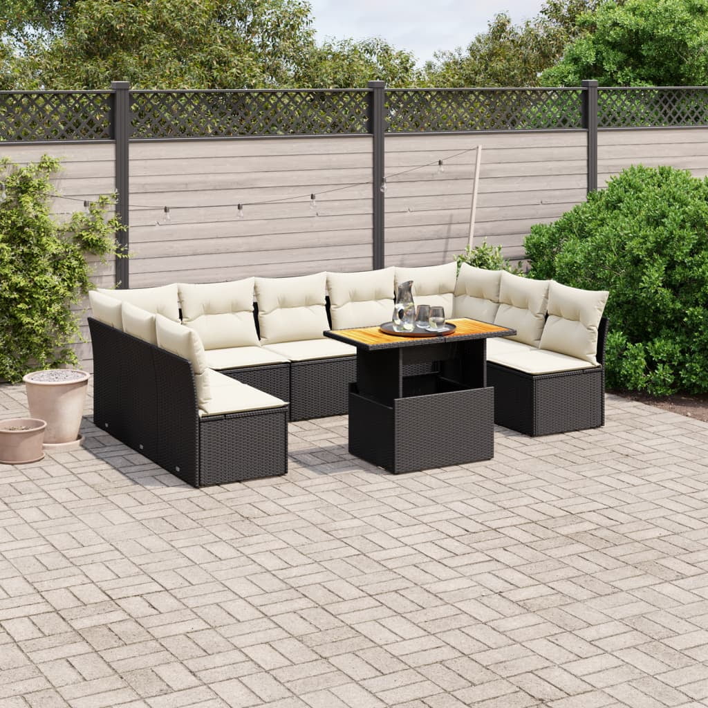 vidaXL Garden Sofa Set Black and Cream White PE Rattan 10-Piece Set