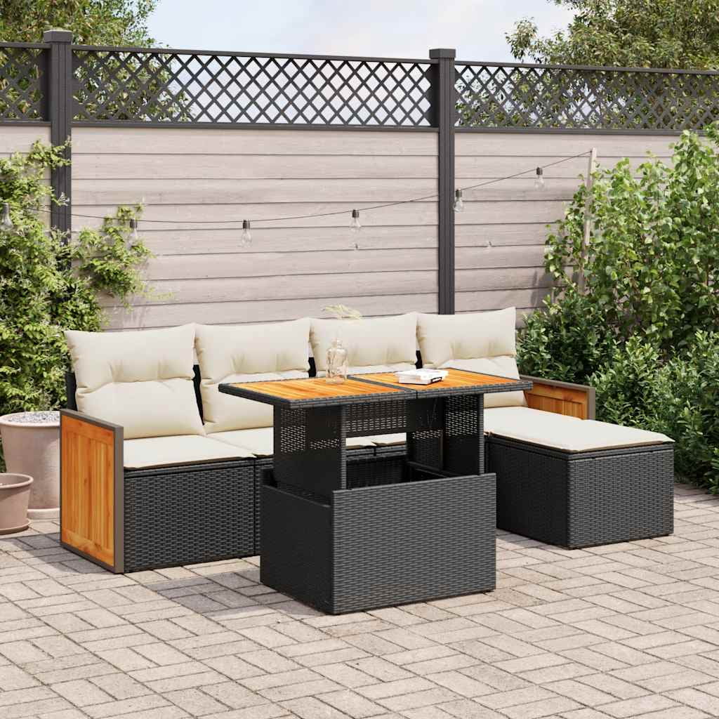 vidaXL Garden Sofa Set Black and Cream White