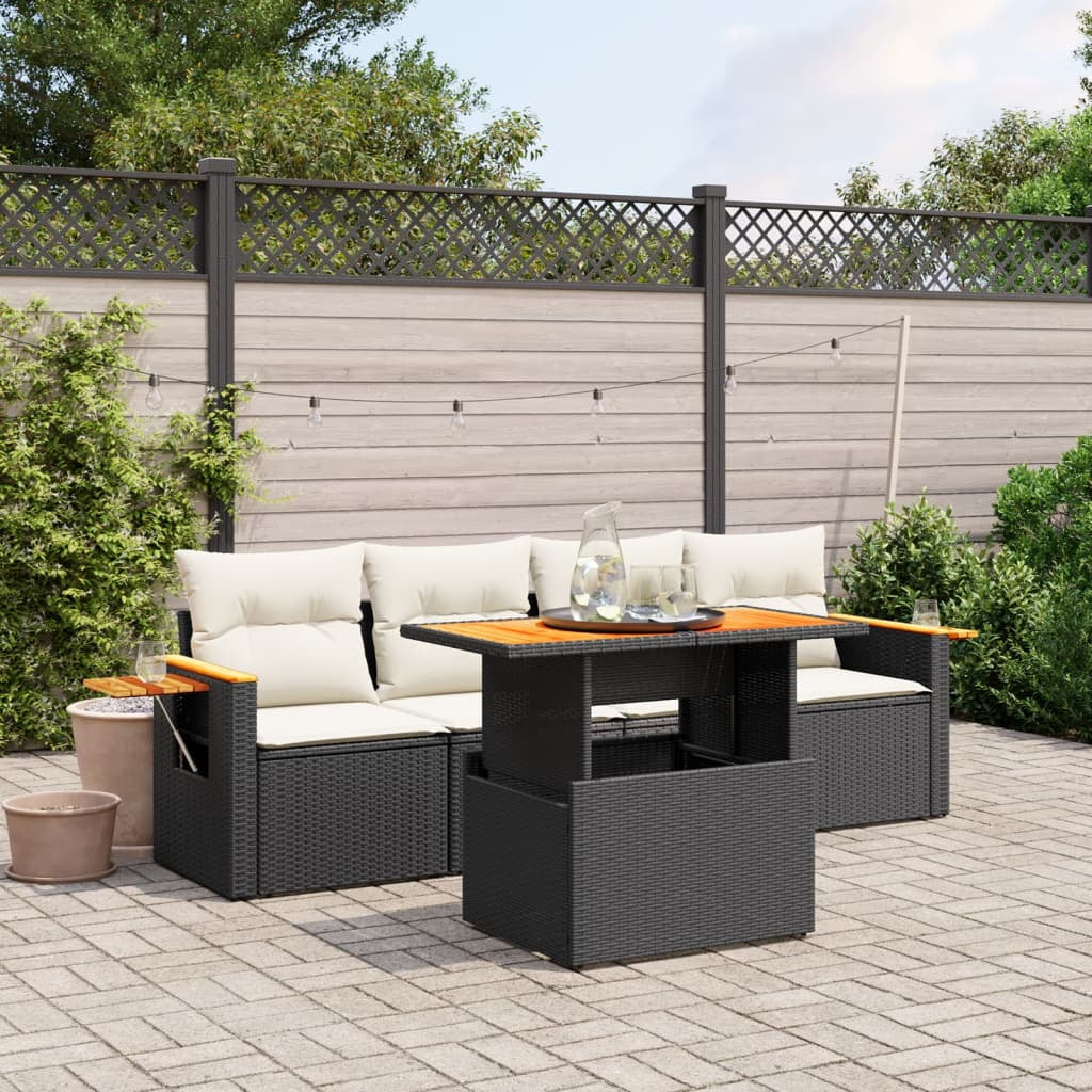 vidaXL Garden Sofa Set Black and Cream White